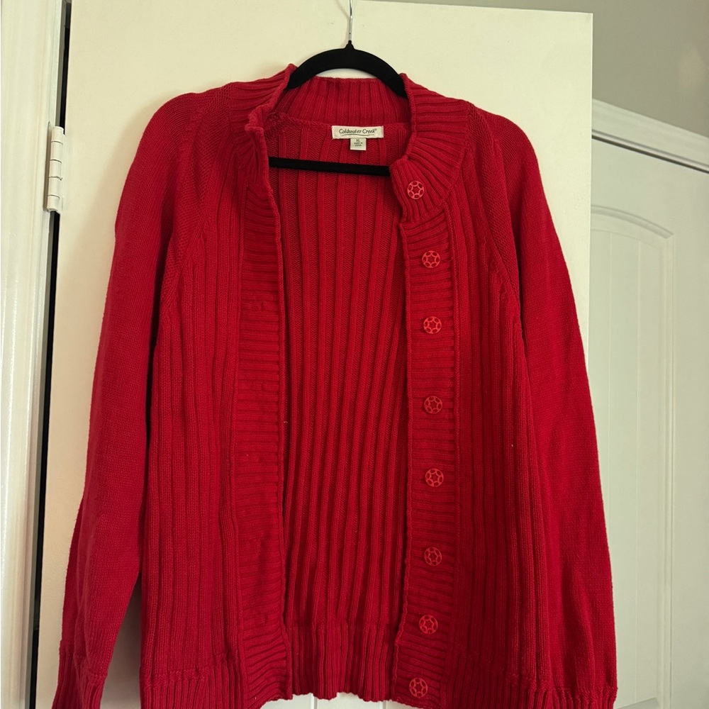 Coldwater Creek Red Ribbed Button Cardigan